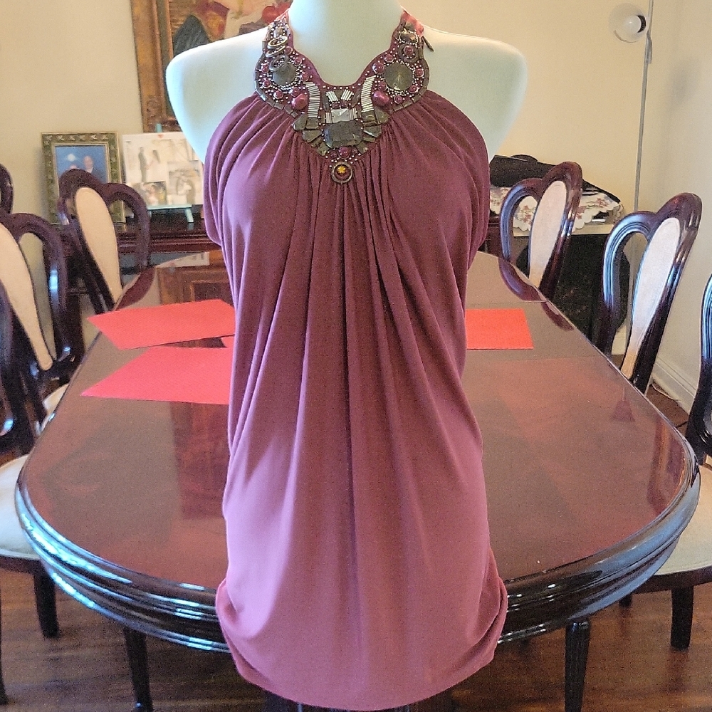 Embellished Halter Neck Dress in Mauve